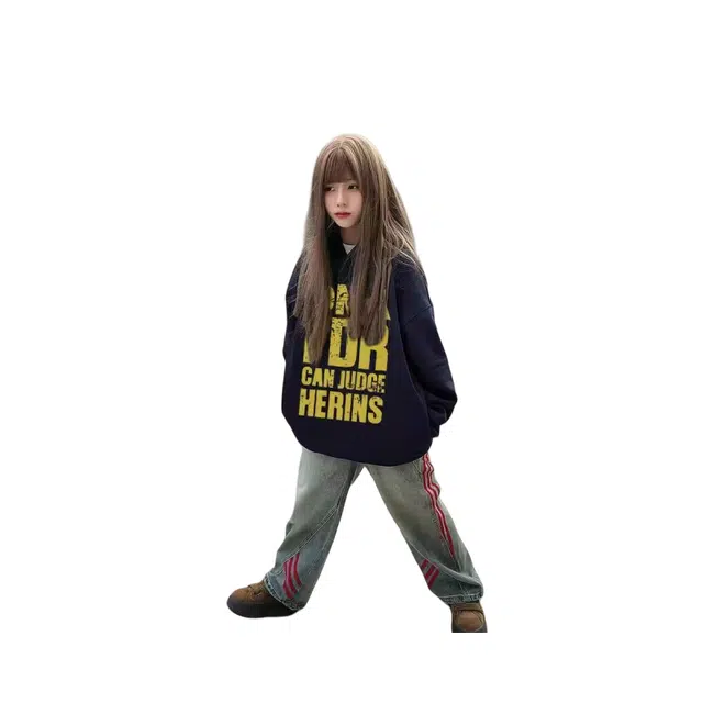 望莱仕 美式街头秋季斑驳字母印花连帽潮流男女国潮宽松卫衣 女款