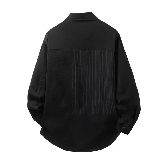 快鱼 美式高街学院风纯色条纹设计简约时尚休闲潮流百搭落肩单排扣长袖衬衫 男女同款