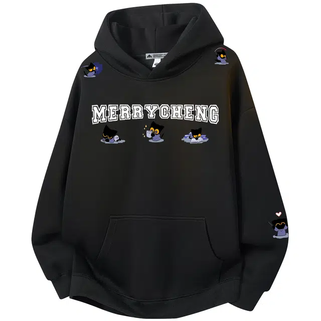 美力城 美式卡通动漫萌趣猫咪动物高街品牌复古字母个性涂鸦印花校园休闲基础款潮流简约百搭宽松垂感侧口袋无性别主义连帽卫衣 男女同款