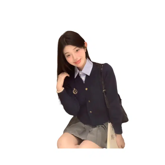 望莱仕 短款两件学院上衣女装秋季高级开衫毛衣针织衫 女款