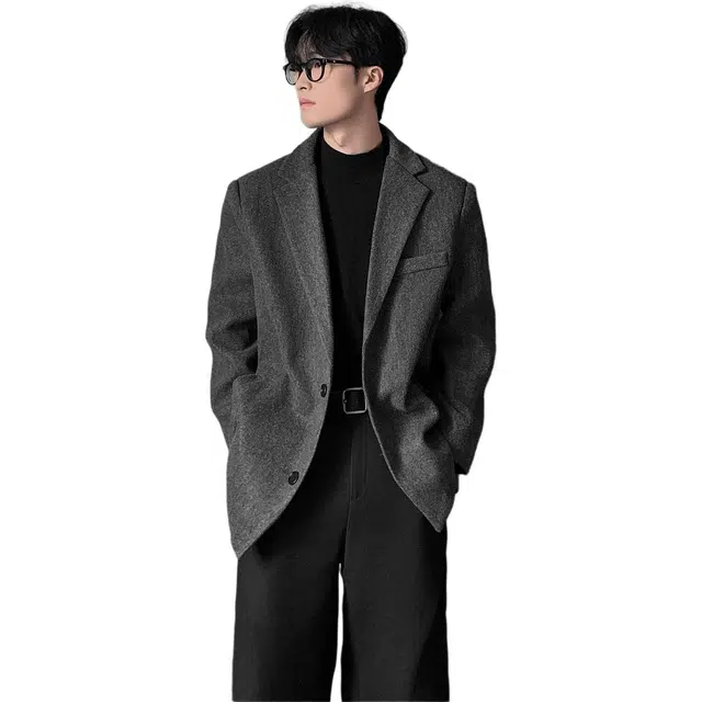 拓菲 毛呢西服外套男秋冬韩系氛围感穿搭痞帅休闲短款呢子大衣西装 男女同款