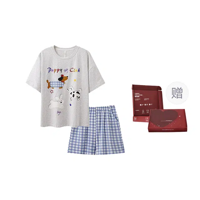 顶瓜瓜 夏季女简约设计舒适亲肤圆领短袖短裤家居服睡衣礼盒 女款