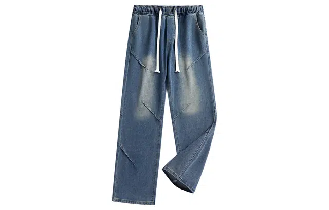 加菲猫家族 美式高街复古垂感显瘦简约水洗做旧废土风拼接设计直筒休闲时尚潮流系带牛仔裤 男女同款