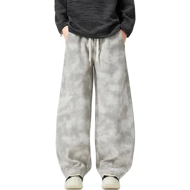 协协乐 美式潮牌水洗脏脏针织卫裤秋冬宽松大弯刀阔腿拖地裤百搭青少年长裤休闲裤 男款