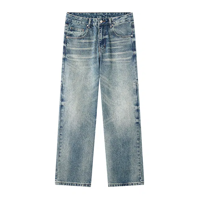 洞洞拐 美式潮牌直筒宽松水洗牛仔裤 男女同款