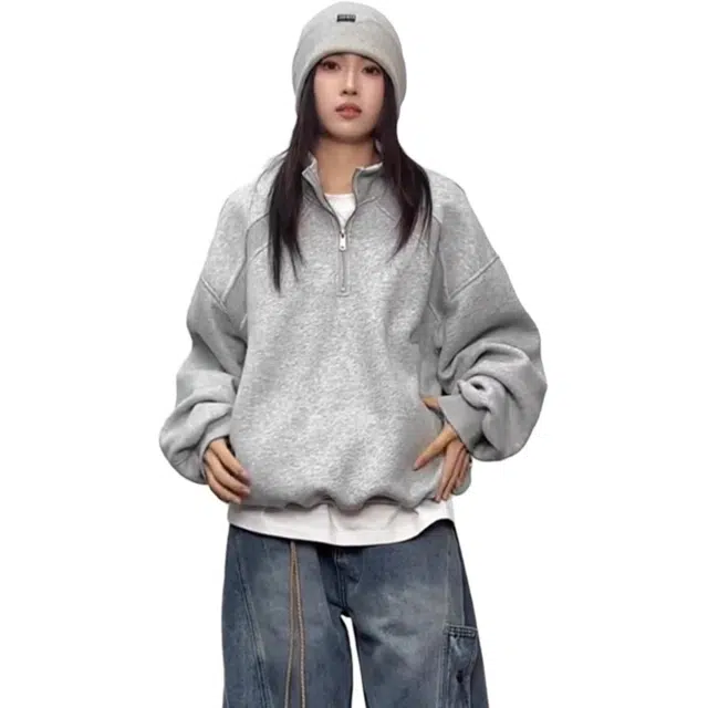 徐百货 美式潮牌套头时尚休闲情侣款立领半拉链小众长袖上衣宽松舒适卫衣 男女同款