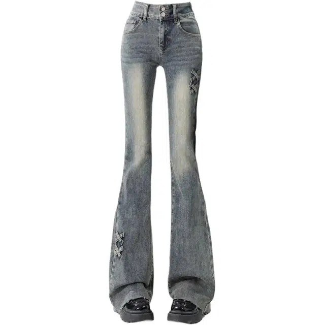 识恩 美式显瘦高街复古喇叭裤牛仔裤 女款