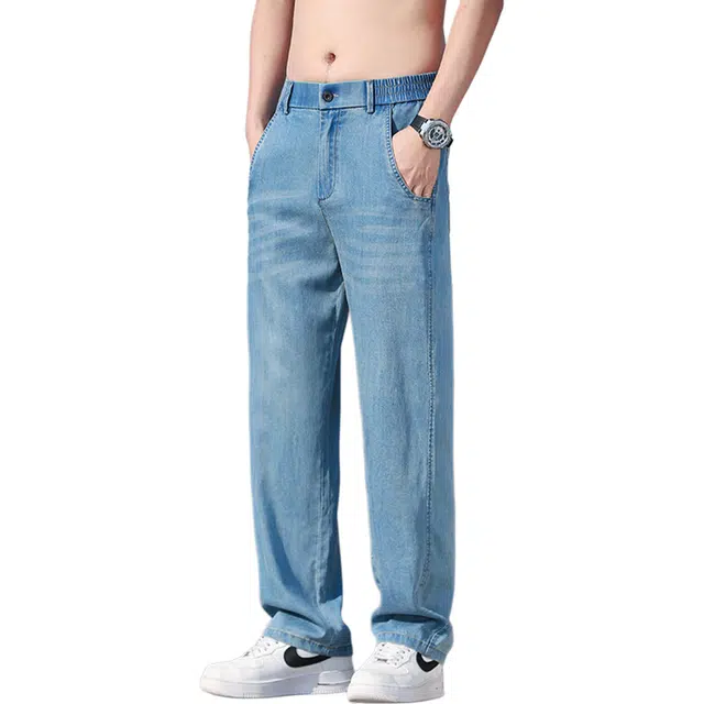 瑞梵帝斯 美式复古透气不闷汗高街风时尚宽松直筒版型显高柔软垂顺面料简约设计百搭潮流感拉满日常出街天丝牛仔裤 男款