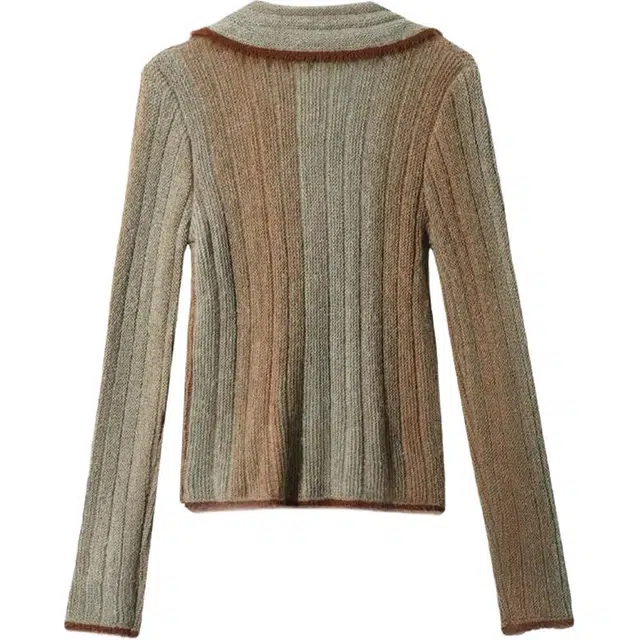 木清清 复古渐变软糯开衫外套秋冬修身显瘦内搭双拉链翻领上衣针织衫 女款