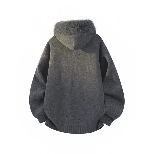 艾梵斯贝 美式复古潮流简约连帽针织衫毛领氛围感无性别日常通勤百搭宽松休闲时尚法式慵懒风高级感学院风开衫卫衣 男女同款