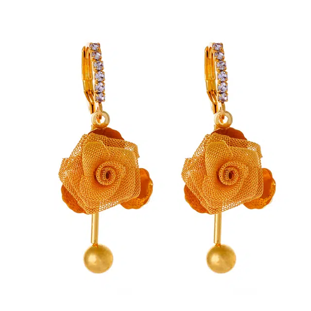 澜耀 金蔷织梦 手工编织玫瑰 轻奢复古佳人 铜合金 耳环 女款