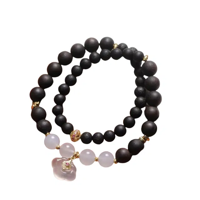 舞依翡 双圈檀木搭配祥云吊坠双圈珠串新中式国风文玩佛珠#好运 降真香 手串 女款