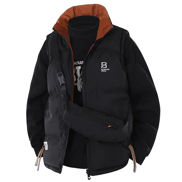 半空山 美式复古高街双面穿设计感纯色基础款赠背包保暖舒适休闲百搭外套马甲 男女同款