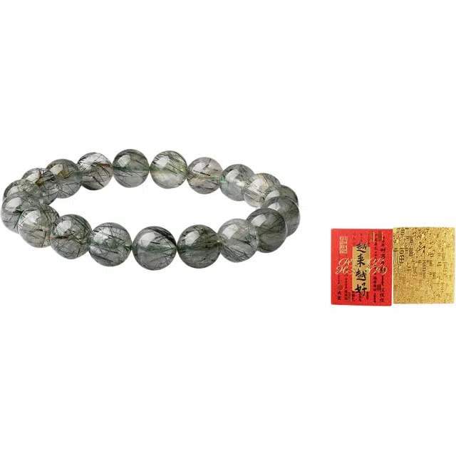 老庙 森系小清新经典时尚设计简约自然优雅日常百搭高级感好运天然 绿发晶 手串 女款