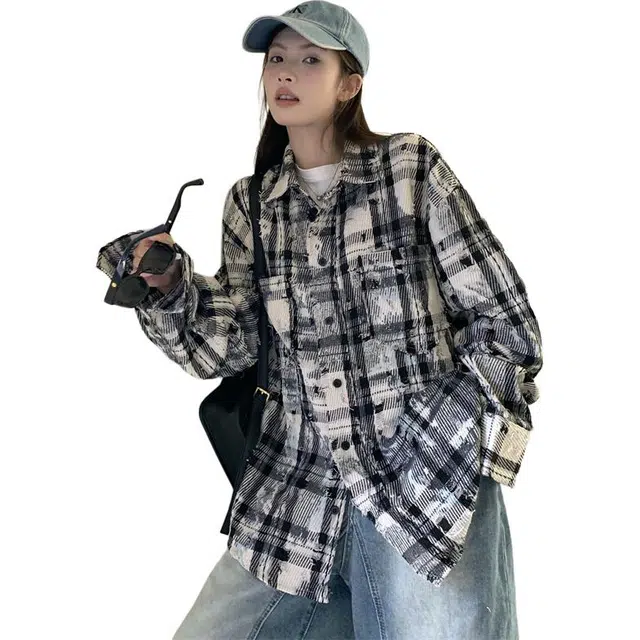 沐晓欣 扎染复古做旧水洗宽松百搭外套长袖衬衫 女款