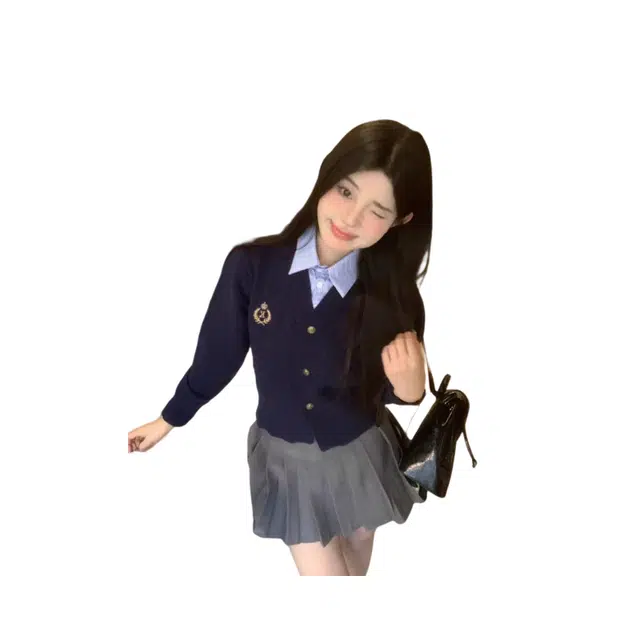 望莱仕 短款两件学院上衣女装秋季高级开衫毛衣针织衫 女款