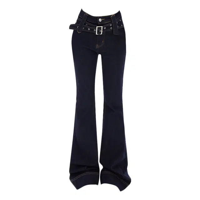 拾籍 美式设计复古高腰修身显瘦可调节腰显高微弹百搭款微喇叭牛仔裤 女款