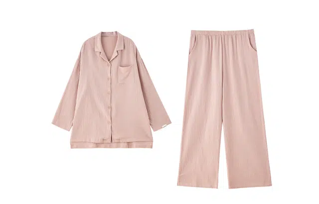 俏薇妮 春秋款纯棉纱布婴儿棉带胸垫一体长袖长裤睡衣套装 女款