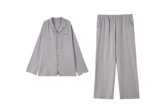 俏薇妮 亲肤春秋款纯棉纱布婴儿棉带胸垫一体长袖长裤睡衣套装 男款