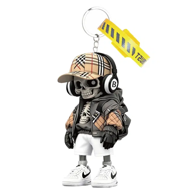 弗洛康 潮酷条纹骷髅头小书包 可爱潮流钥匙扣挂饰 整蛊玩具