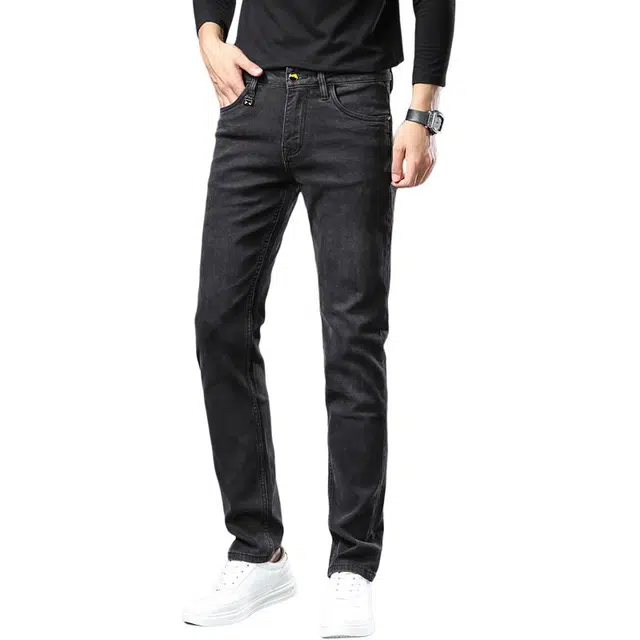 吉肯蒂 潮牌轻奢口袋印花长裤潮男痞帅修身百搭青年显瘦牛仔裤 男款