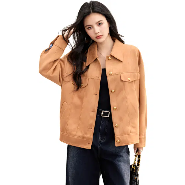荟萃阁 复古百搭显瘦麂皮绒美拉德巴恩风上衣外套夹克 女款