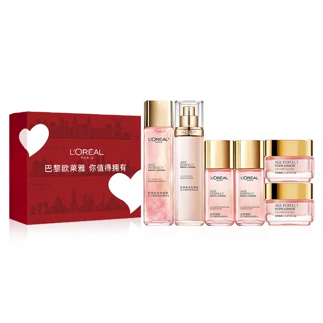 欧莱雅 金致臻颜牡丹粉妍套装护肤品礼盒 淡纹保湿滋润修护补水