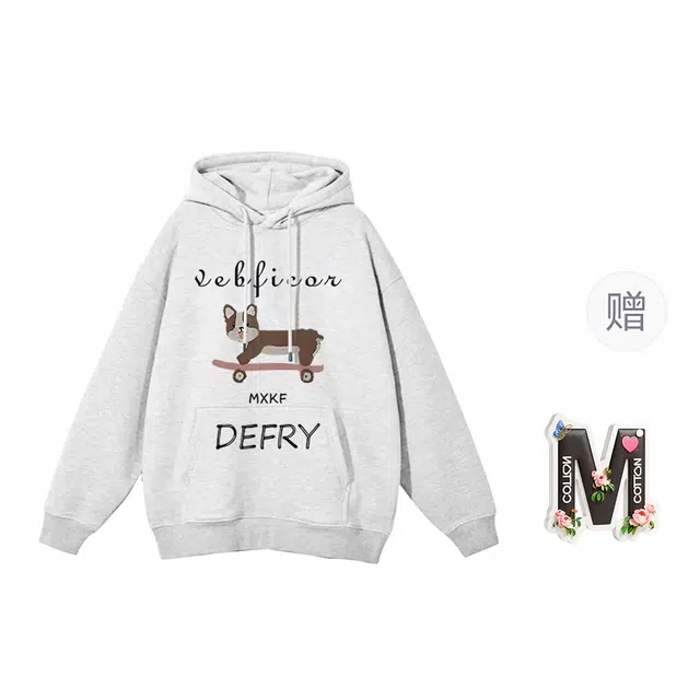 棉购 卡通学院风可爱小狗印花上衣基础款潮流时尚休闲百搭宽松卫衣 女款