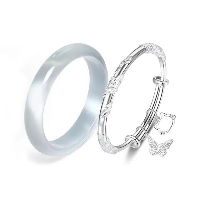 郁馨 精选高品质清透碎冰蓝温润美人镯 一步一响少女心爆棚叮当镯小众浪漫设计感 简约日常百搭通勤#好运 琉璃 手镯 女款