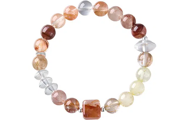 石头记 日落金沙手饰 吸金暴富招财纳福新中式国风黄红发晶 红胶花白串珠 诸事顺利 显白高级感好运天然 多色水晶 手串 女款