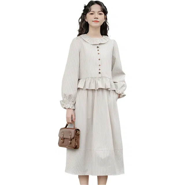 荟萃阁 设计感条纹衬衫法式外套别致绝美半身裙两件套裙装套装 女款