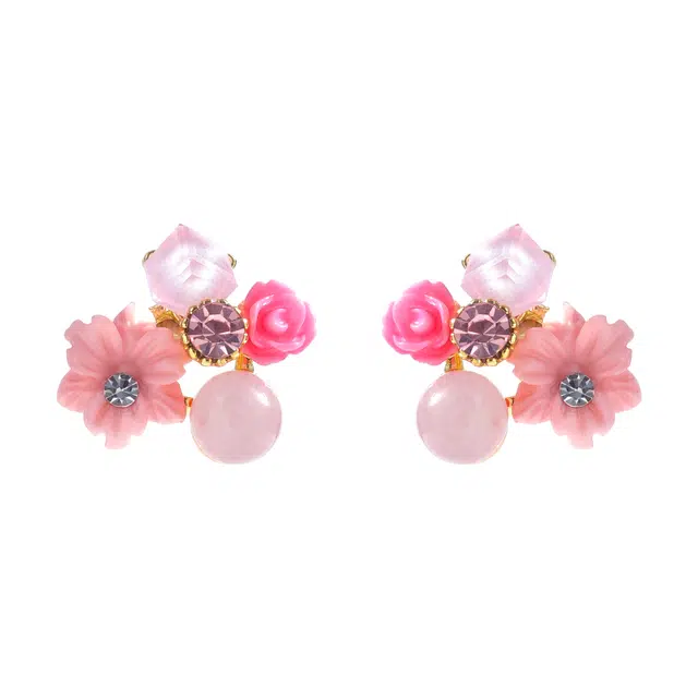 澜耀 粉玫绮梦 甜美花卉宝石 小众设计时尚高级感耳饰 铜合金 耳环 女款