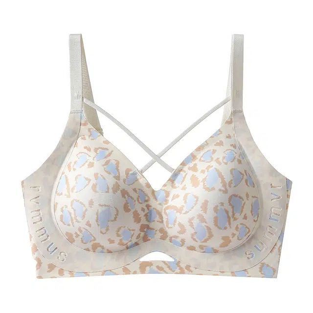 慕梵度 无痕性感豹纹大码内衣大胸显小收副乳防下垂反重力提拉上托无钢圈聚拢调整型轻薄透气文胸 女款