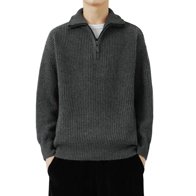 北欧攻略 美式基础款简约纯色半拉链套头慵懒风休闲百搭上衣软糯保暖通勤宽松针织衫 男女同款