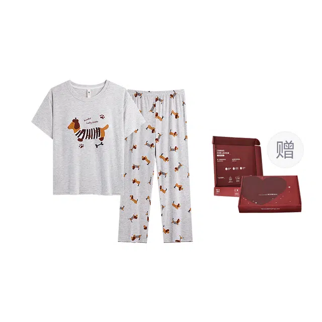 顶瓜瓜 轻盈舒适休闲风短袖长裤可家居服睡衣礼盒 女款