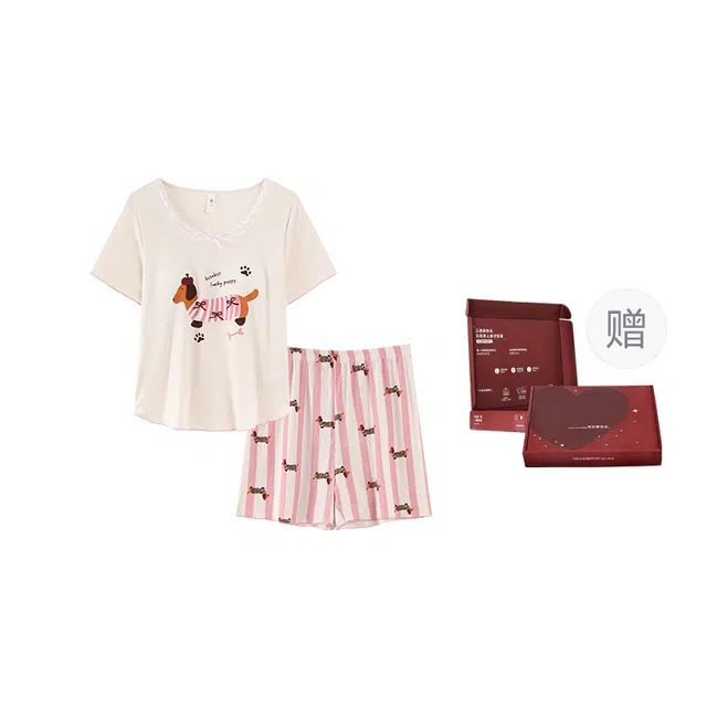 顶瓜瓜 简约设计轻便透气短袖短裤家居服睡衣礼盒 女款