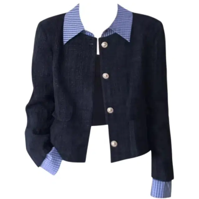 木清清 韩系小香风春秋爆款假两件高级短上衣截短外套 女款