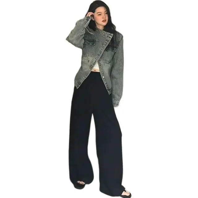 邓大喵 美式复古高级感怀旧女春秋设计感宽松夹克上衣服牛仔外套 女款