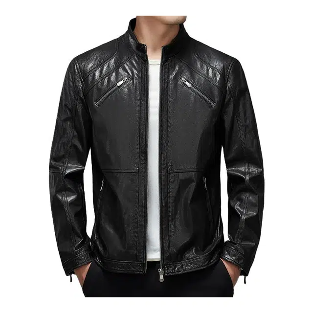 太子龍 海宁机车服立领皮短款牛皮外套男装夹克 男款