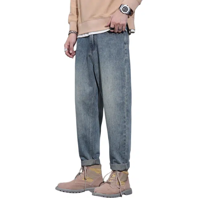 瑞梵帝斯 美式高街潮牌复古直筒宽松阔腿版型 显瘦不拖沓自带潮流感 抗皱免烫省去打理麻烦 面料爽滑亲肤舒适度拉满牛仔裤 男款