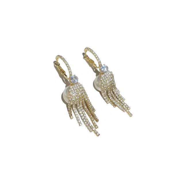 澜耀 闪钻珠流苏 气质轻奢时尚百搭法式小众长款个性耳饰 铜合金 耳环 女款