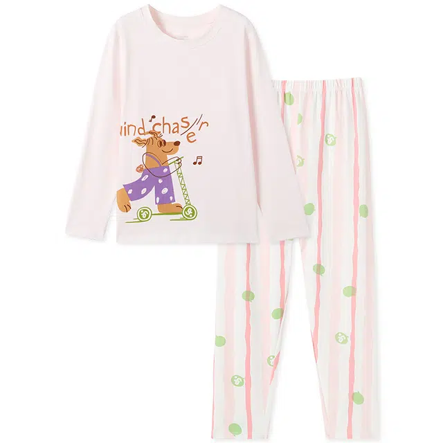 久岁伴 纯棉透气保暖粉色系内衣套装儿童款