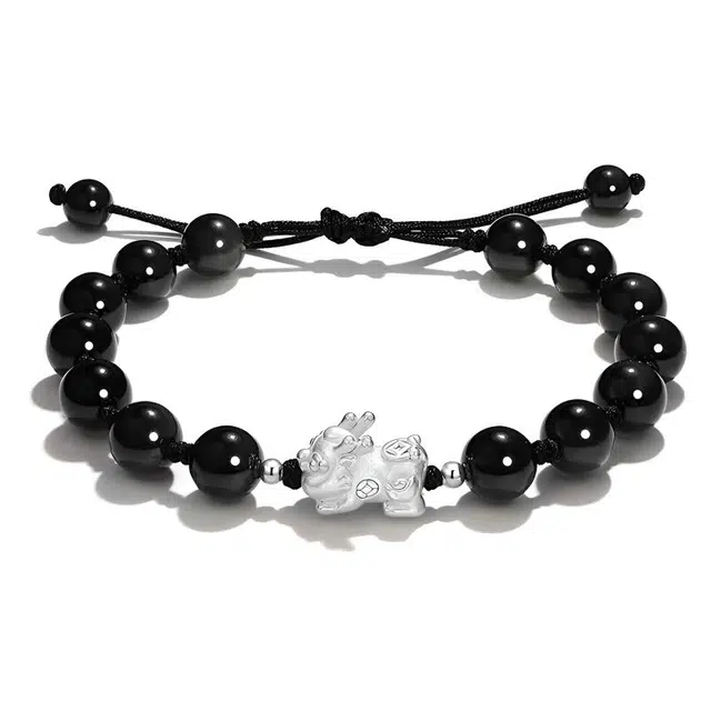 京华录 新中式貔貅 招财纳福 本命年转运串珠 古风吞金兽编绳手绳 恋爱周年 猫眼石 玉石手链 男女同款情侣款 礼盒装
