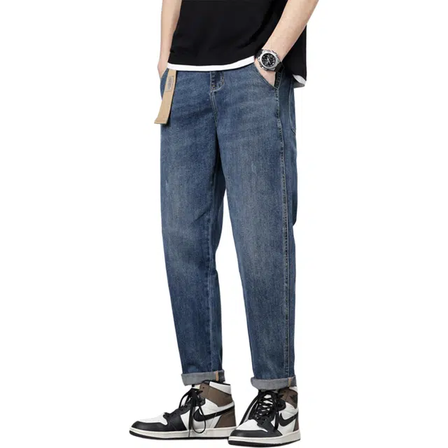 瑞梵帝斯 复古风直筒宽松阔腿剪裁潮牌美式高街穿搭必备单品抗皱免烫材质懒人福音爽滑亲肤面料穿着无束缚透气不闷汗牛仔裤 男款