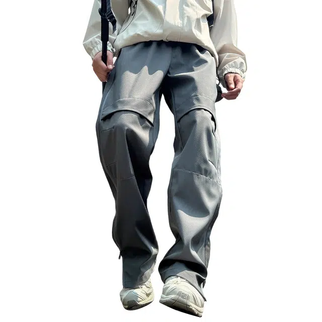 顶峰保罗 美式侧边拉链防风防水软壳潮牌直筒裤无性别主义登山骑行运动山系伞兵工装长裤弹力抽绳显高显瘦百搭高街休闲裤 男女同款