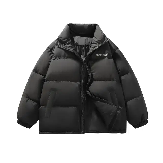 鸭鸭 基础款简约字母印花设计感青少年户外运动防风防水宽松休闲百搭舒适柔软立领高街面包保暖冬季羽绒服 男女同款