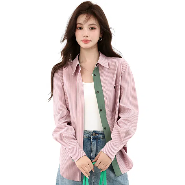 荟萃阁 法式复古撞色竖条纹设计感百搭上衣衬衫 女款