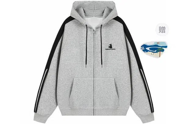 港仔文艺男 美式复古撞色拼接条纹三条杠字母连帽抽绳设计上衣休闲百搭宽松开衫卫衣 男女同款