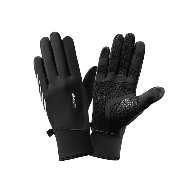 南极人 冬季防寒骑行电动车开车登山运动防滑露指可触屏户外防风防冻加厚抗寒 加绒 保暖手套 男款