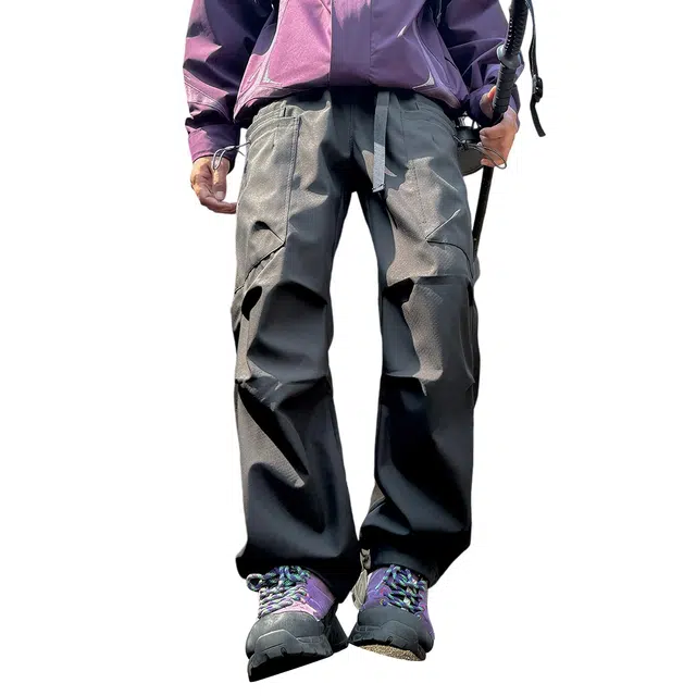 顶峰保罗 美式高街防风防水软壳机能风直筒裤无性别主义户外登山骑行山系伞兵大口袋工装运动阔腿长裤弹力显高显瘦宽松百搭休闲裤 男女同款